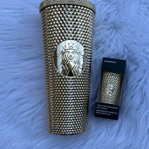 Starbucks Gold Textured Tumbler with Keychain